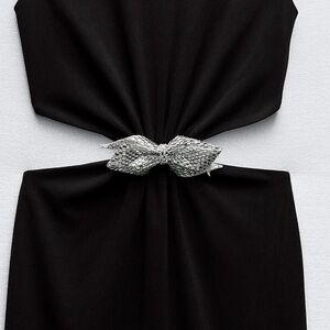 Zara Chic Black Mini Dress with Silver Accent